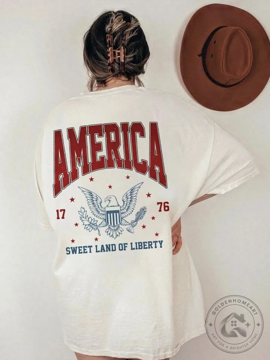 America Sweet Land of Liberty 1776 Patriotic Eagle Graphic T-Shirt